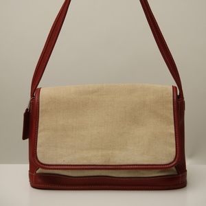 Coach Bleecker Linen and Red Leather Flap Shoulder